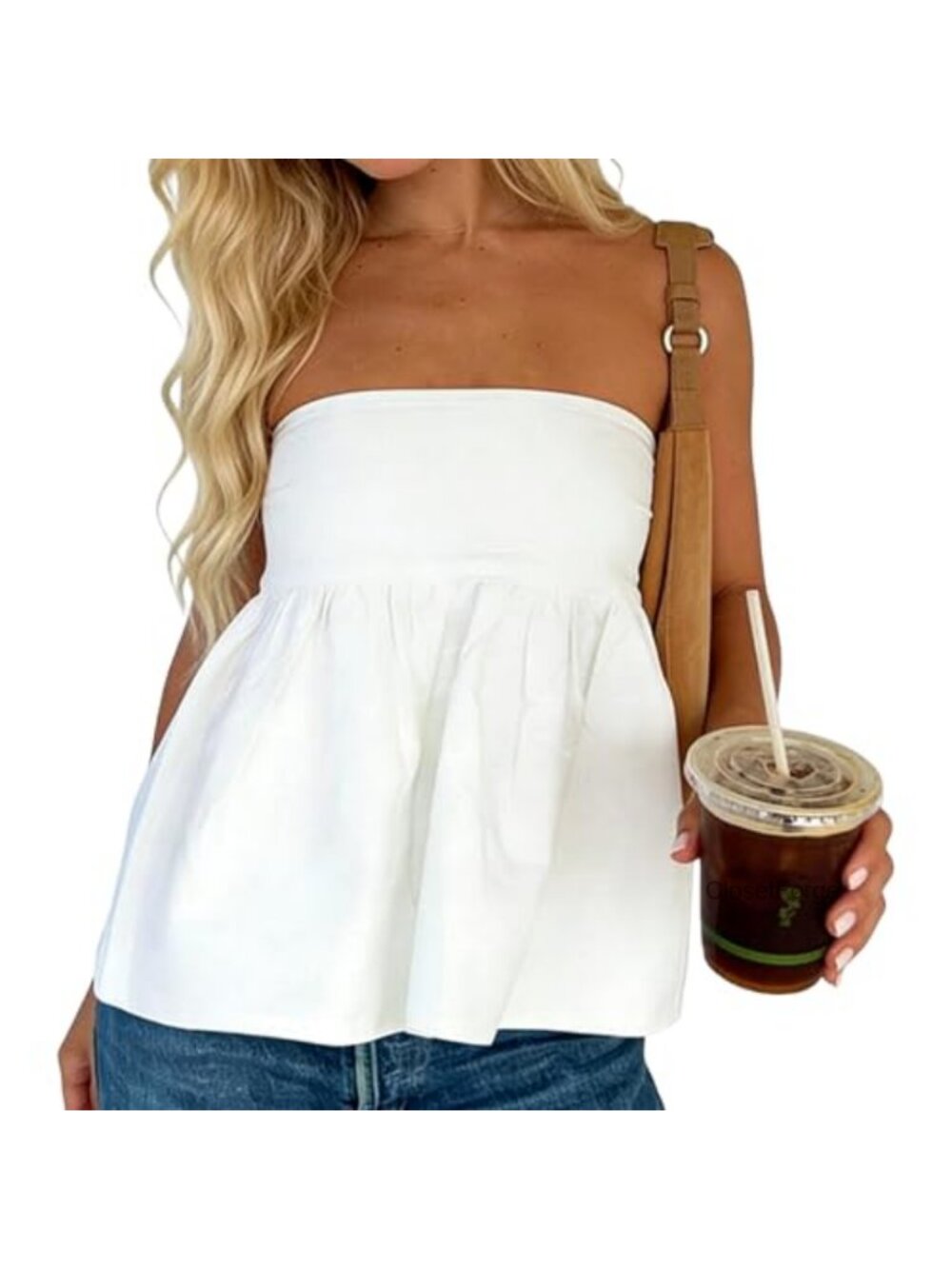 Women Strapless Ruffle Hem Peplum Tube Top Backless Sleeveless Summer Going Out